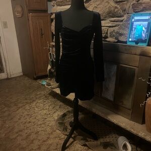 Bardot Velvet Navy Long Sleeve Dress